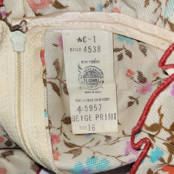 Vintage 70s Montgomery Wards Beige Print Floral Spring Dress Size 16 - Picture 11 of 12
